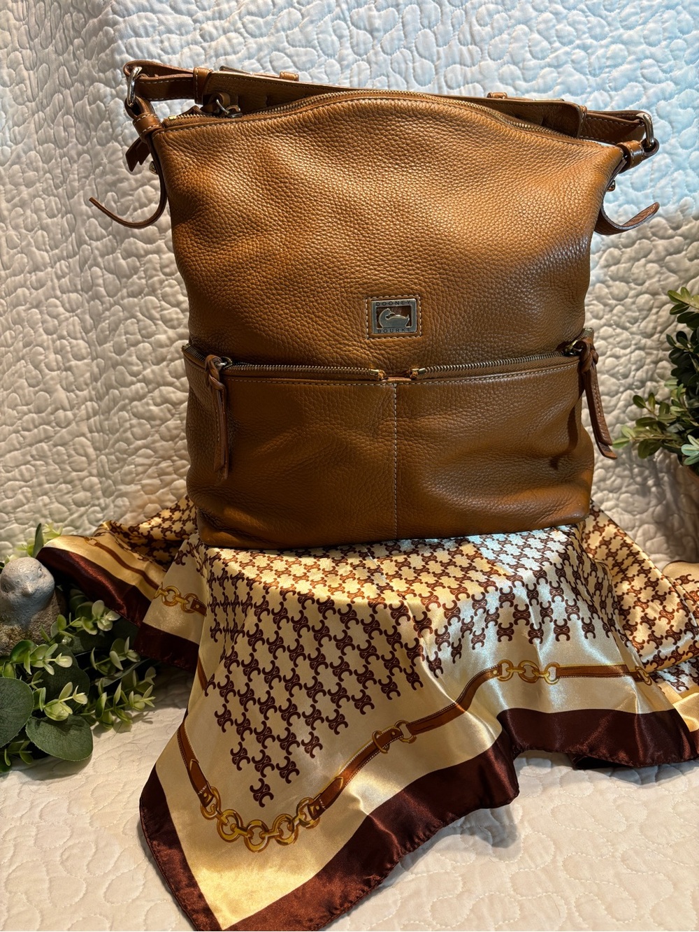Dooney & Bourke Pebbled Leather Shoulder Bag in Cognac